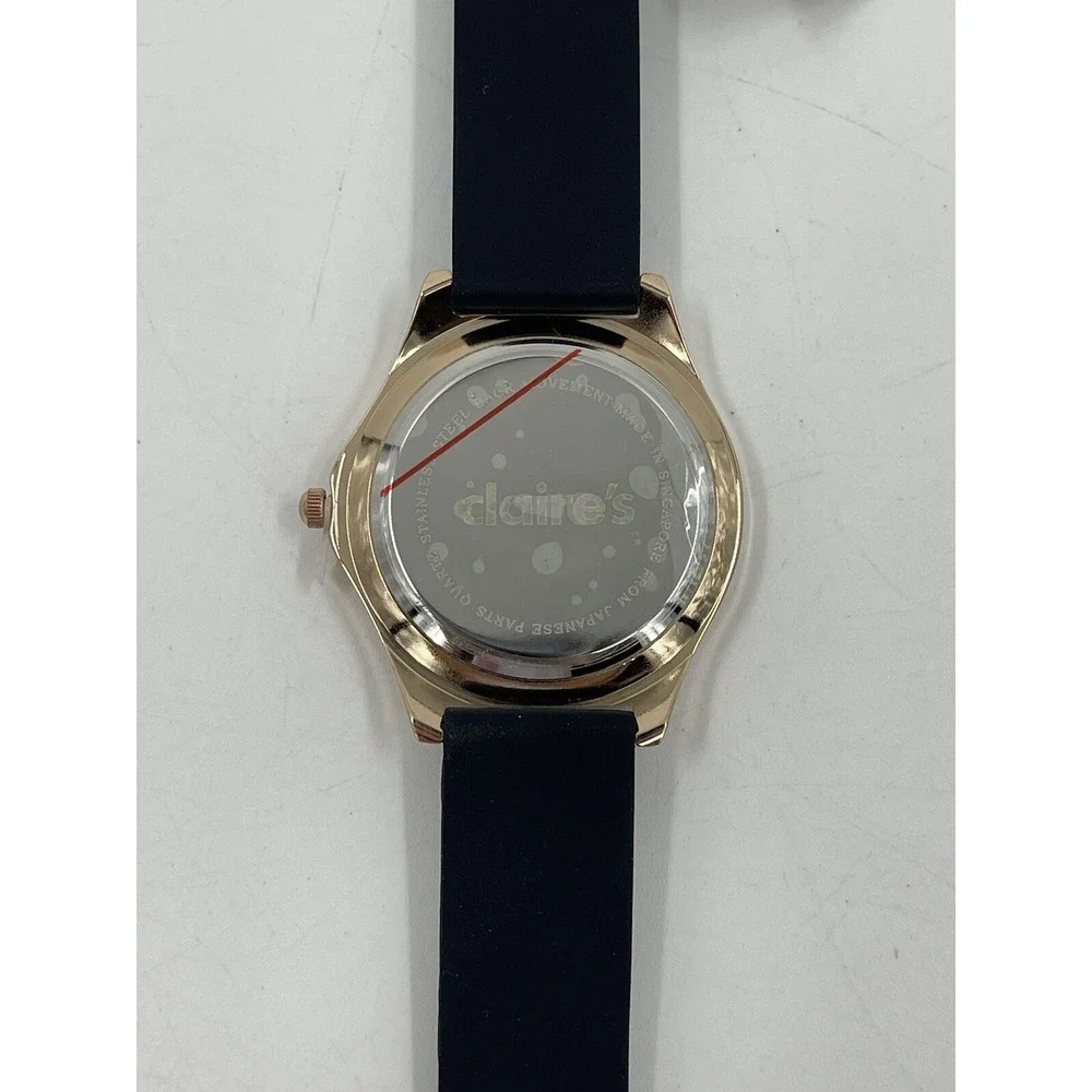Women's Rose‎ Gold Tone Claire's watch, Black Poly Band Crystal Accents